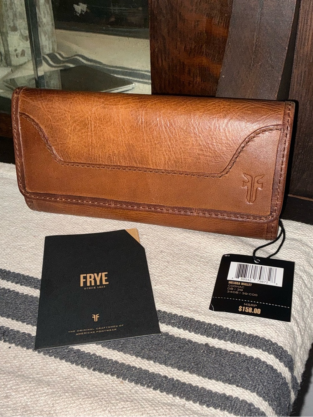 NWT Frye Leather Melissa Trifold Continental Snap Wallet Cognac Brown $158